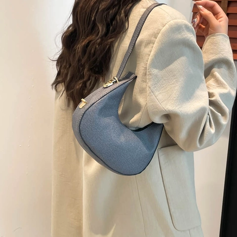 Retro Women Underarm Hobo Bag Spring Fashion Solid Color Stone Texture Shoulder Handbag Dumpling Shape PU Leather Bag