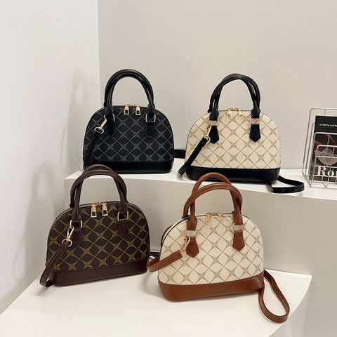 Borsa A Mano A Conchiglia Retrò Monogramma Vintage In Pelle PU Borsa A Tracolla Con Tracolla Rimovibile Motivo Geometrico Per Donna