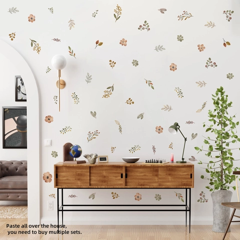 Floral Leaves Wall Stickers PVC Self Adhesive Removable Decals Watercolor Plants For Living Room Bedroom Kitchen Decor