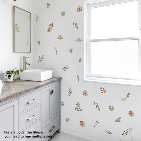 Floral Leaves Wall Stickers PVC Self Adhesive Removable Decals Watercolor Plants For Living Room Bedroom Kitchen Decor