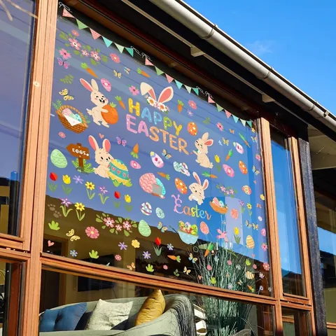 Easter Window Stickers Static Cling PVC Bunny Eggs Flower Butterfly Double Sided Colorful Waterproof Glass Decor
