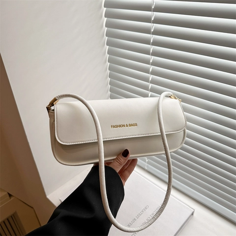 Bolso de Hombro de Cuero PU Minimalista Para Mujer Moda Color Sólido Bolso Cuadrado Pequeño Con Letras Estilo Vintage
