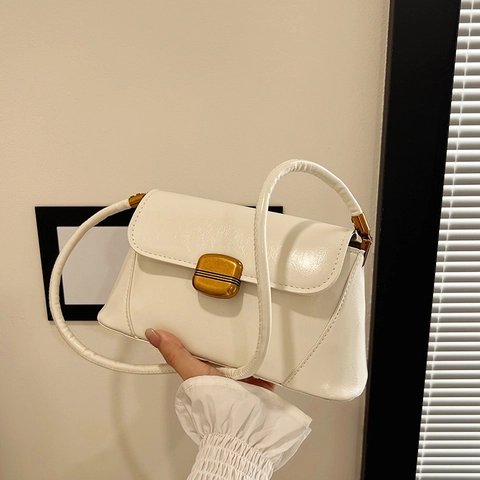 Borsa a Spalla da Donna Baguette Pelle PU Lucida Sottobraccio Fibbia Quadrata Dorata Vintage Minimalista Borsa a Tracolla Donna