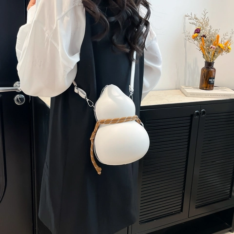 Borsa A Tracolla Forma Zucca Pelle PU Borsa Da Spalla Creativa Novità Con Decoro Corda Intrecciata Tracolla Regolabile Per Donna