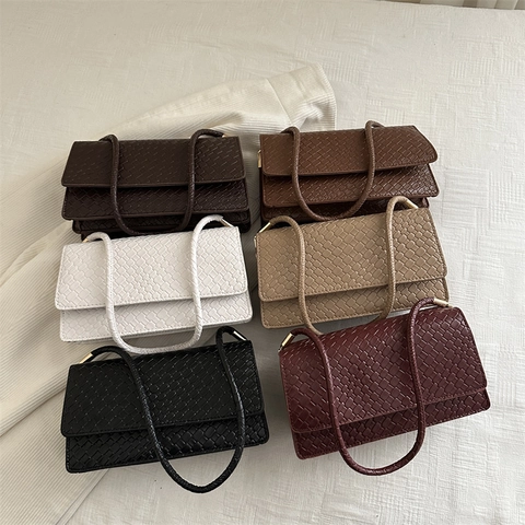 Borsa a Tracolla Quadrata Intrecciata da Donna in Pelle PU con Texture a Diamante Borsa Sottobraccio Tinta Unita Minimalista