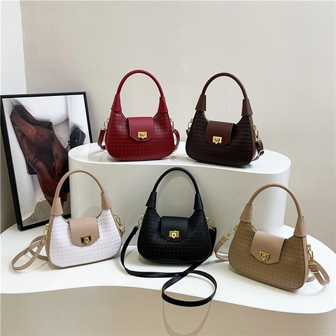 Borsa A Spalla Hobo In Pelle PU Intrecciata Da Donna Borsa A Mano Sottobraccio A Mezzaluna Francese Con Fibbia Dorata Retrò