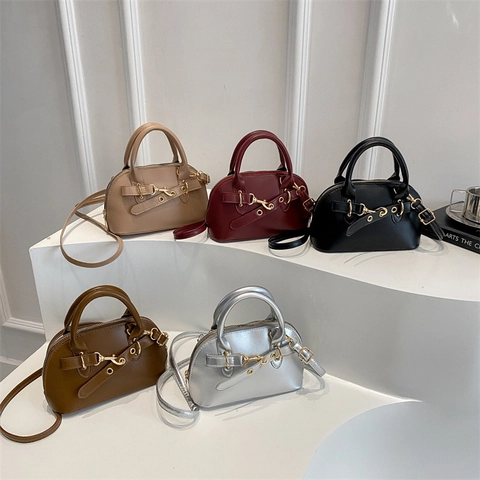 Elegante Damen Handtasche Aus PU-Leder In Muschelform Minimalistisches Design Mit Steppnähten Und Goldschnalle Für Den Alltag