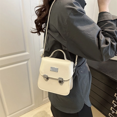 Damen PU Leder Umhängetasche Vintage Quadratische Handtasche Mit Griff Doppelter Verschluss Pendler Tasche