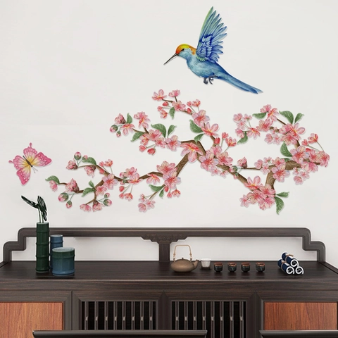 Stickers Muraux Fleurs De Cerisier PVC Oiseau Cerf Branche D'Arbre Pour Chambre Salon Imperméable Autocollant Amovible