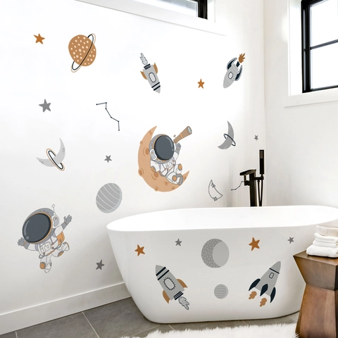Autocollants Muraux Astronaute Fusée Thème Espace PVC Amovibles Décoratifs Pour Chambre Enfant Maison