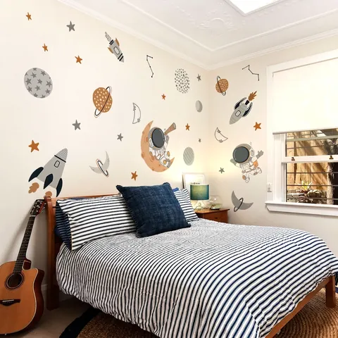 Autocollants Muraux Astronaute Fusée Thème Espace PVC Amovibles Décoratifs Pour Chambre Enfant Maison