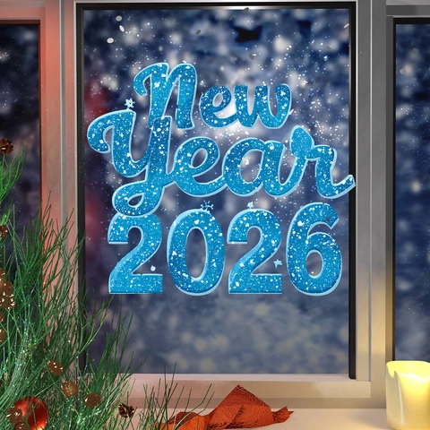 2026 Happy New Year Window Stickers PVC Static Floral Butterfly Decals Festive Glass Decoration For Home Shop Celebration