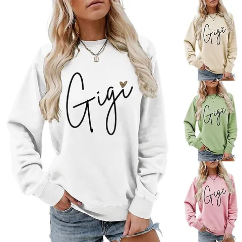 Sweat-shirt À Col Rond Pour Femmes Mélange De Coton Imprimé Cœur Léopard Gigi Manches Longues Pull Décontracté Ample