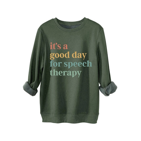 Sweat-shirt Femme Coton Polaire Col Rond Oversized Speech Therapy Imprimé Lettres Coloré Décontracté Ample Chaud Pull