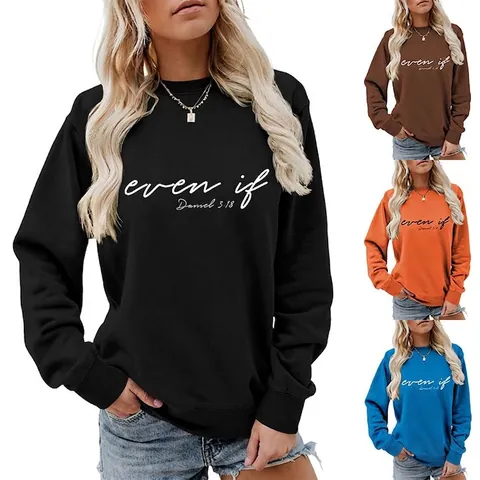 Sweatshirt Damen Baumwollmischung Rundhals Langarm Locker Lässig Pullover Slogan Druck Herbst Mode Top