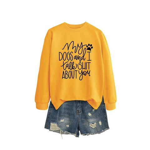 Damen Rundhals Sweatshirt Langarm Lockerer Baumwollmix Lustiger Hunde Slogan Pfotenabdruck Lässiges Pullover Oberteil