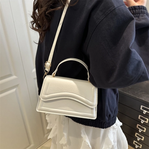 Mode Minimalistisch PU Leder Umhängetasche Für Damen Wellenmuster Griff Oben Quadratisch Schultertasche Kleine Handtasche