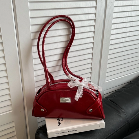 Bolso de Axila de Cuero PU de Gran Capacidad Estilo Coreano con Lazo para Mujer Bolso de Hombro Brillante Moda