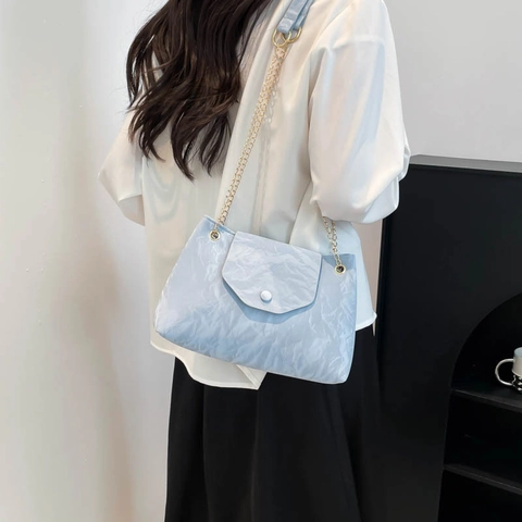 Damen Schultertasche Mit Großer Kapazität Farbblock PU Leder Faltenstruktur Modische Kette Crossbody Pendler Hobo Handtasche