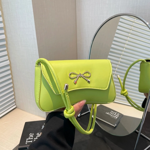 Bolso De Hombro Con Lazo Cuero PU Solapa Magnética Color Sólido Moda Casual Elegante Estilo Coreano Mujeres