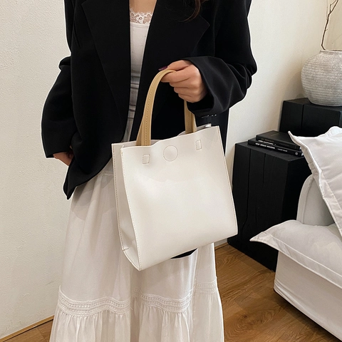 Borsa Tote Semplice In Pelle PU Grande Capacità Borsa A Mano Quadrata Verticale Per Donna Stile Urbano Minimalista Quotidiano