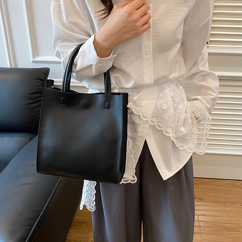Women's Korean Style Minimalist PU Leather Tote Bag Large Capacity Solid Color Handbag For Daily Commute Office Wear