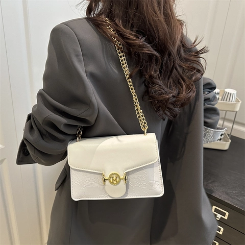 Sac à Bandoulière Vintage Gaufré Floral pour Femmes Mode Cuir PU Chaîne Sac à Bandoulière Urbain Simple Petit Sac Carré