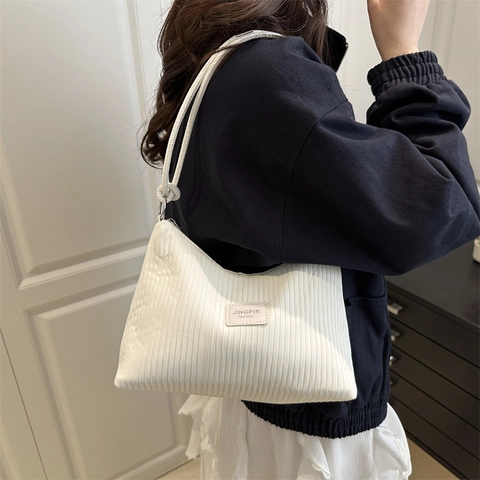 Dames Casual Geplooide Gestreepte Schoudertas PU-Leer Grote Capaciteit Okseltas Voor School Kantoor Woon-werkverkeer Tote Bag