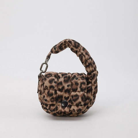 Moda Mujer Nailon Acolchado Mini Bolso Bandolera Urbano Simple Cloud Bolso de Mano Color Sólido Leopardo Bolso de Hombro