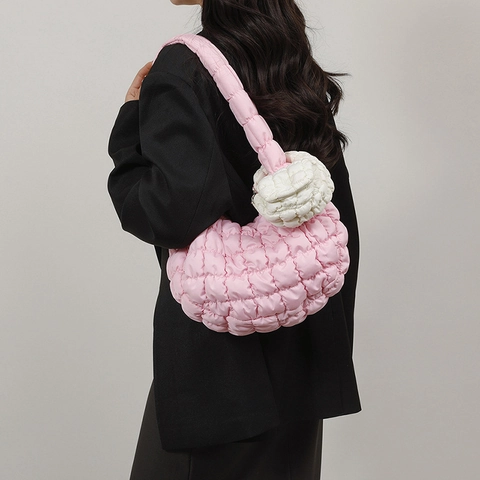 Moda Mujer Nailon Acolchado Mini Bolso Bandolera Urbano Simple Cloud Bolso de Mano Color Sólido Leopardo Bolso de Hombro