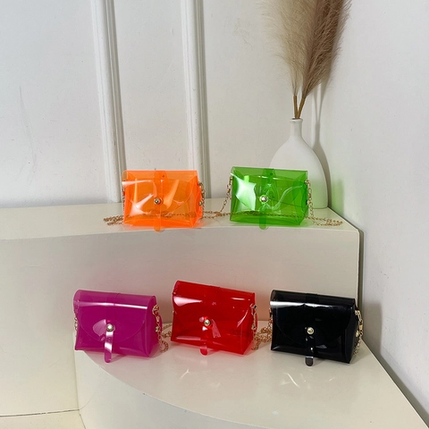 Μόδα Διαφανής PVC Jelly Τσάντα Φάκελος Χιαστί Για Γυναίκες Μικρή Αλυσίδα Τσάντα Ώμου Κινητού Mini Τετράγωνη Τσάντα
