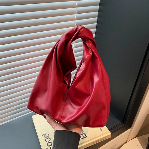 Bolso de Mano Minimalista de Cuero PU para Mujer Diseño de Nicho Asa con Nudo Bolso de Hombro Plisado Dumpling Tote Suave