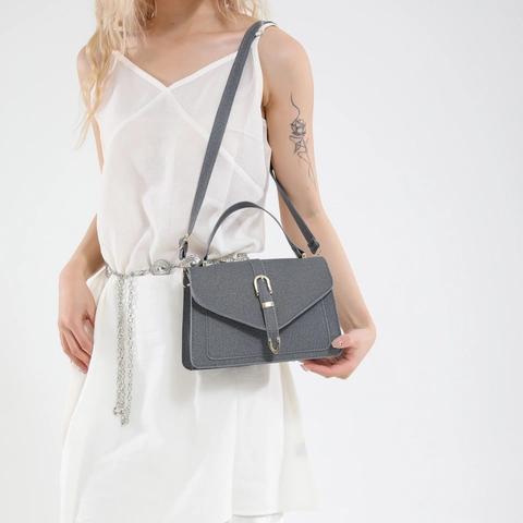 Sac à Main Élégant et Minimaliste en Cuir PU Texturé pour Femmes Sac Bandoulière Versatile avec Rabat et Boucle en Métal Quotidien