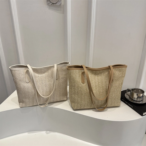 Große Kapazität Stroh Gewebte Tragetasche Für Damen Minimalistisches Design Handtasche Sommer Strand Umhängetasche Casual Tasche