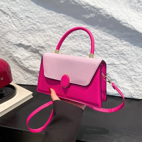 2025 Fashion Women Contrast Color PU Shoulder Bag Small Square Handbag Woven Flap Adjustable Strap Daily Purse