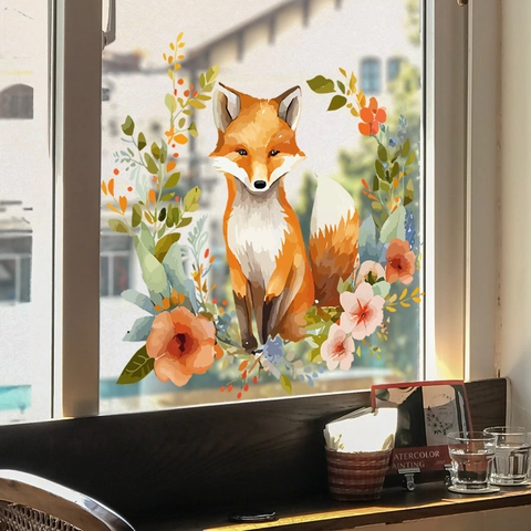 Window Stickers Decals Double Sided Visible PVC Cartoon Animal Fairy Flower Pattern For Glass Door Home Decor Artistic