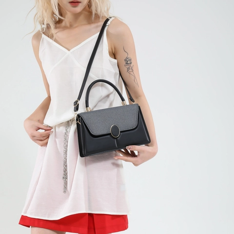 Women Crossbody Bag PU Leather Patchwork Woven Texture Top Handle Handbag Small Square Urban Minimalist Chic Daily Purse