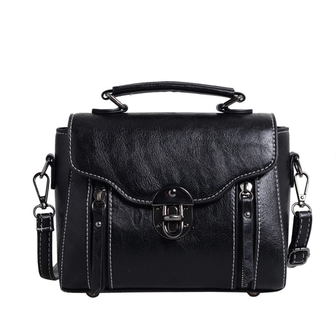 Borsa a Tracolla Vintage da Donna in Pelle PU Piccola Borsa a Tracolla Quadrata con Chiusura in Metallo e Cuciture a Contrasto per Pendolarismo