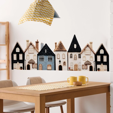 Boheemse Huis Muurstickers PVC Zelfklevend Decoratieve Cartoon Gebouw Decals Voor Woonkamer Slaapkamer Kinderkamer Decor