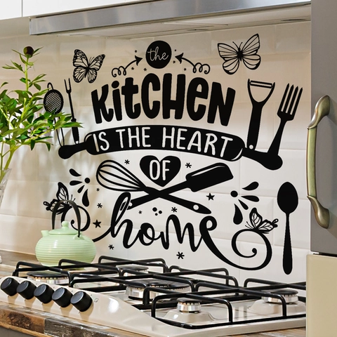 Adesivo Da Parete Cucina Vinile Autoadesivo Rimovibile Nero Slogan The Kitchen Is The Heart Of Home Citazioni