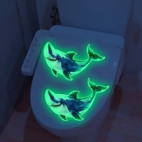 Luminous Shark Wall Stickers Watercolor Sea Animal PVC Waterproof Glow In The Dark Decals For Bathroom Toilet Lid Bedroom Home Decoration