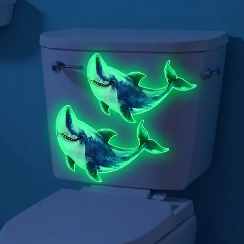 Luminous Shark Wall Stickers Watercolor Sea Animal PVC Waterproof Glow In The Dark Decals For Bathroom Toilet Lid Bedroom Home Decoration