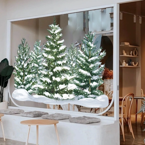 Weihnachts Winter Kiefern Schnee Fensteraufkleber Statisch Vinyl Wasserdicht Doppelseitig Glas Dekore Feiertagsdeko