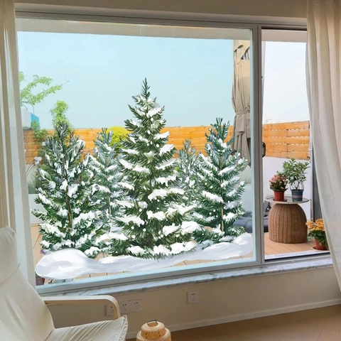 Weihnachts Winter Kiefern Schnee Fensteraufkleber Statisch Vinyl Wasserdicht Doppelseitig Glas Dekore Feiertagsdeko