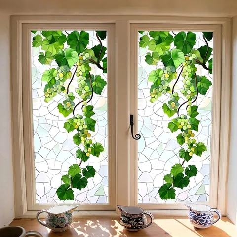 Green Grape Vine Static Cling Window Film Privacy Glass Sticker Frosted Translucent Double Sided Pattern Home Decor