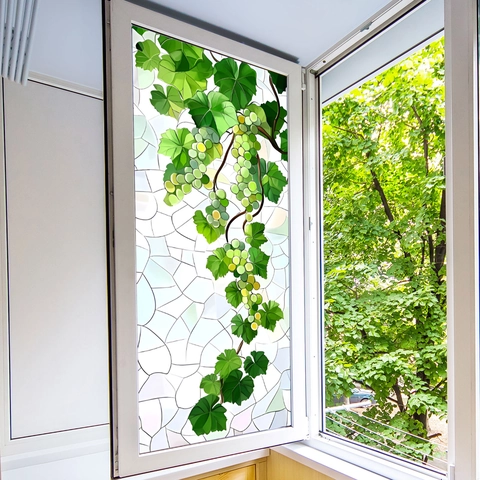 Green Grape Vine Static Cling Window Film Privacy Glass Sticker Frosted Translucent Double Sided Pattern Home Decor