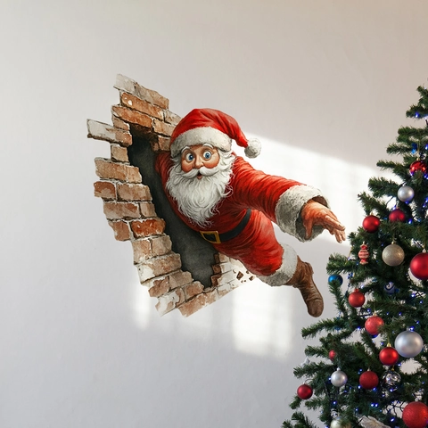 Sticker Mural 3D De Noël PVC Autocollant Père Noël Tigre Dessin Animé Décoration De Maison Festive
