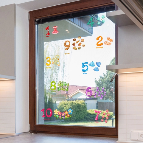 Educational Number Window Stickers Colorful PVC Static Cling Decals For Kids Learning Nursery Classroom Decor Cartoon Style