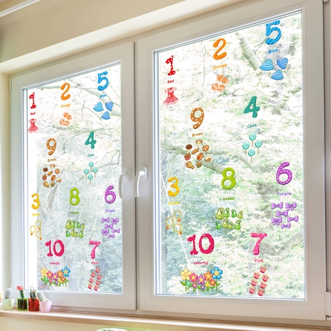 Educational Number Window Stickers Colorful PVC Static Cling Decals For Kids Learning Nursery Classroom Decor Cartoon Style
