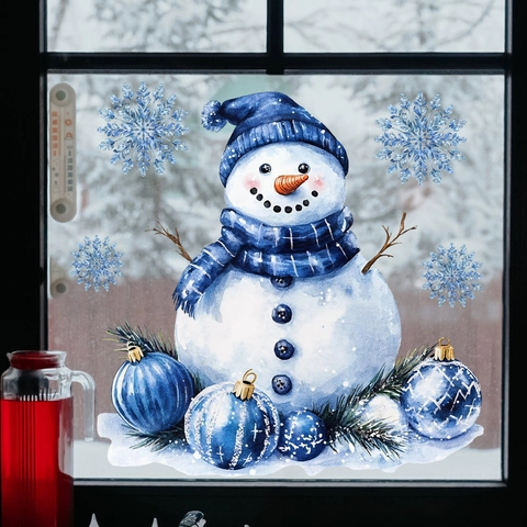 Adesivi per Finestre di Natale Pupazzo di Neve Albero di Natale Animale Decalcomanie Statiche per Finestre in Vetro Decorazione Casa